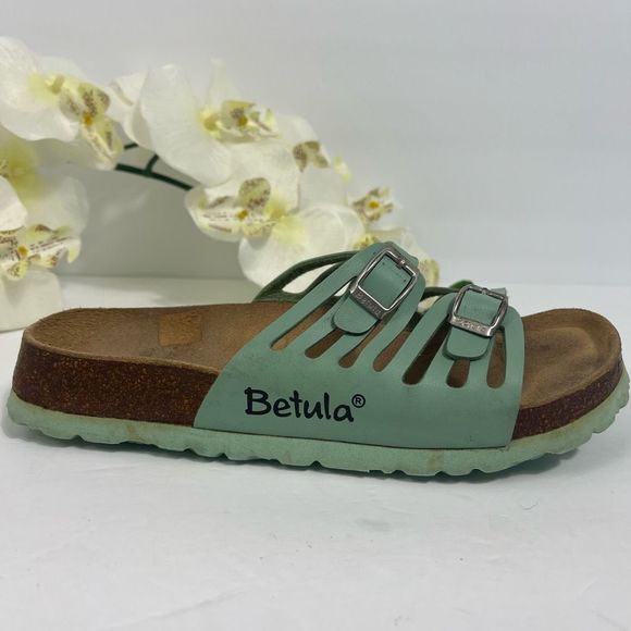 Birkenstock Green Sandals with Silver Buckles - Picture 4 of 14